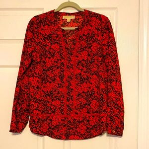 Michael Kors Black and Red Floral Print Top